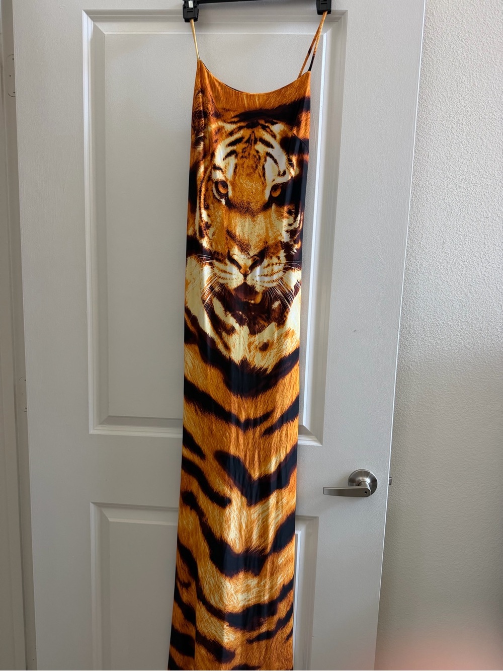 Tiger Print Satin Slip Dress - Orange L